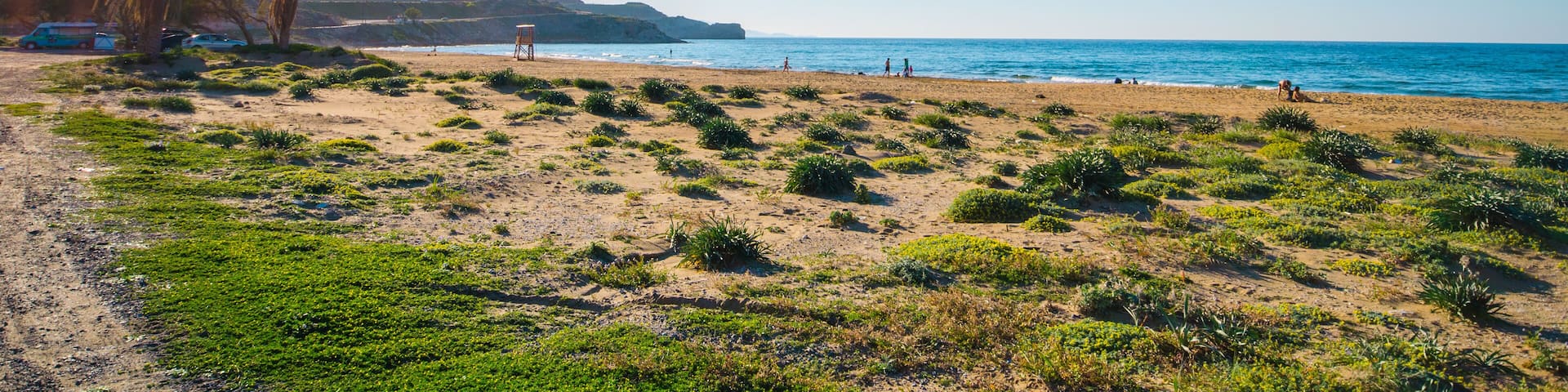Tropical sandy beach of Karteros, Heraklion, Crete, Greece.