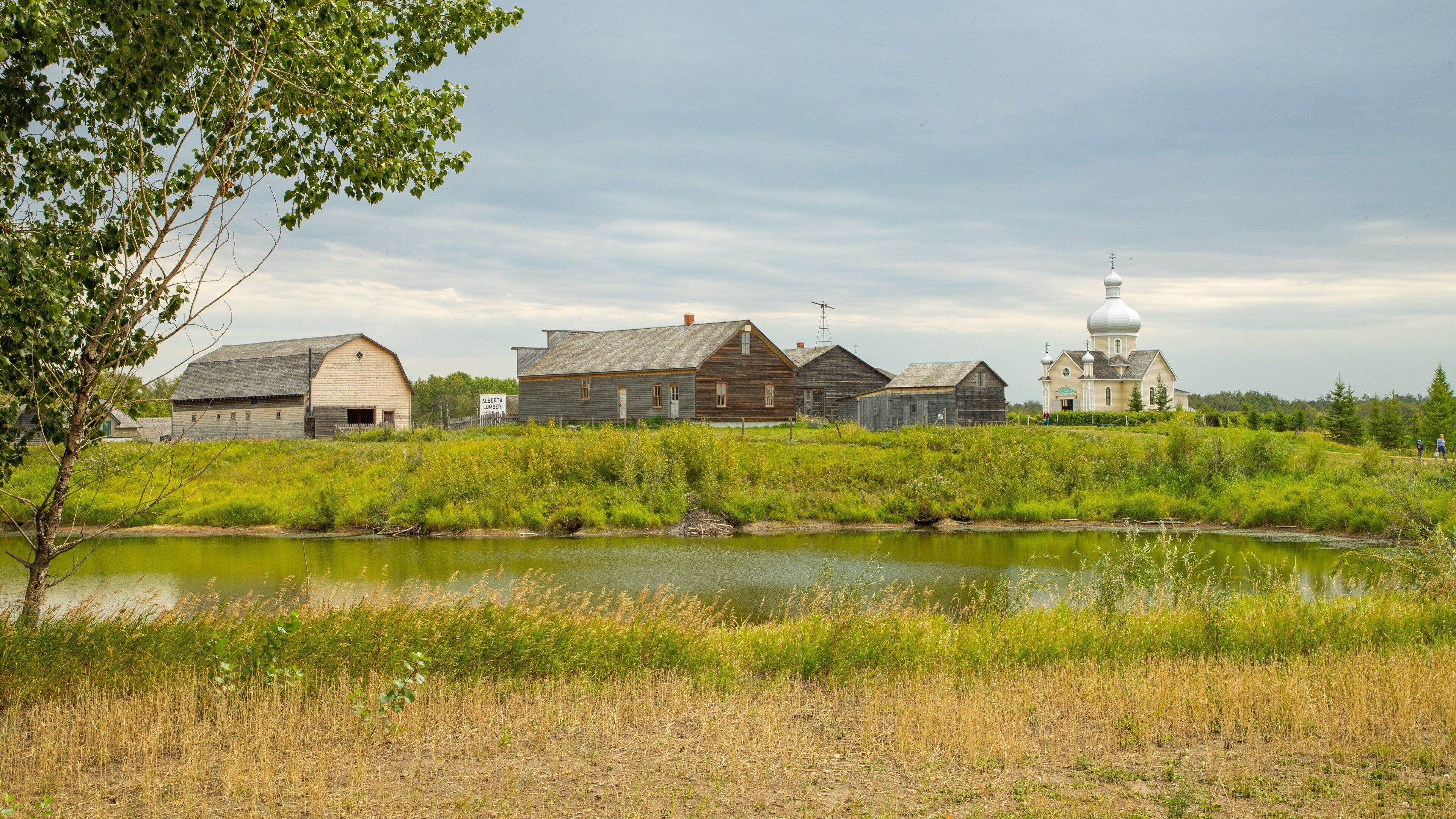 Ukrainian Cultural Heritage Village which includes a small town or village and a pond