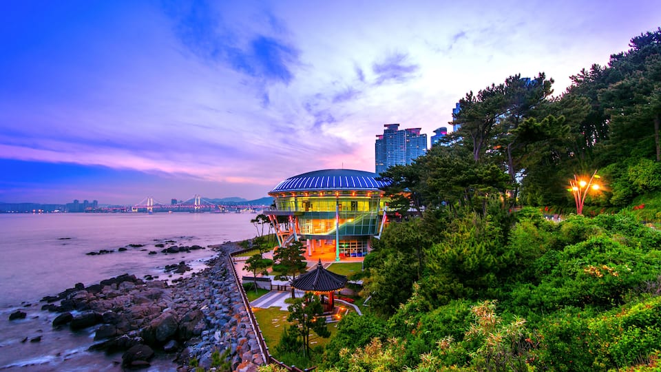 Dongbaek island with Nurimaru APEC House and Gwangan bridge at s