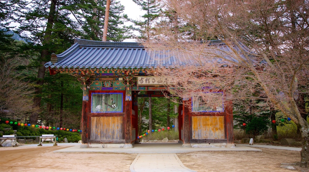 Templo de Woljeongsa ofreciendo un parque y elementos patrimoniales