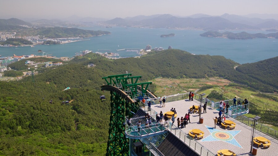Hallyeo Waterway Observation Cable Car featuring tranquil scenes, a gondola and landscape views