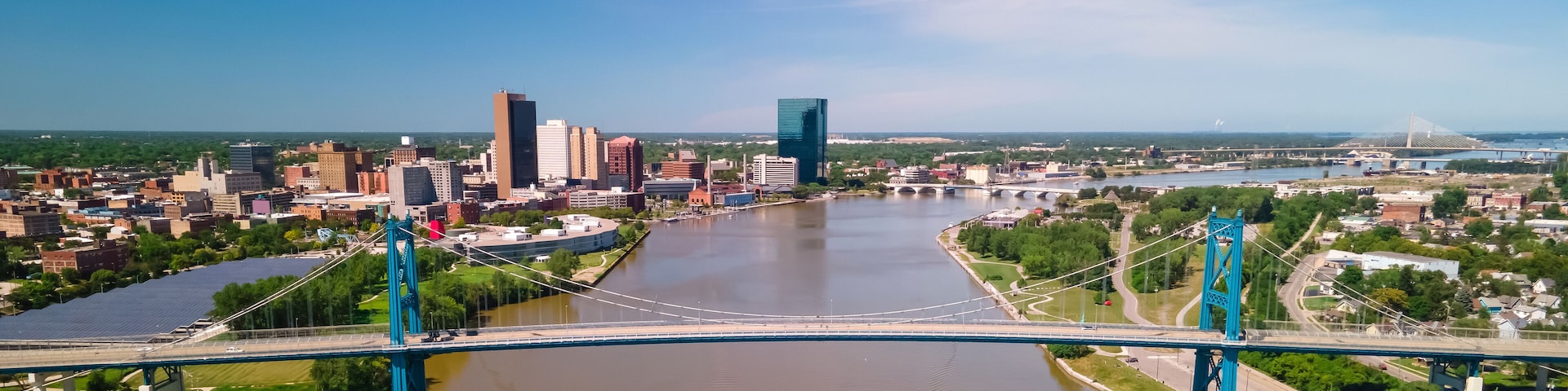 The Anthony Wayne bridge in downtown Toledo, Ohio, USA, is a famous landmark in Toledo city.