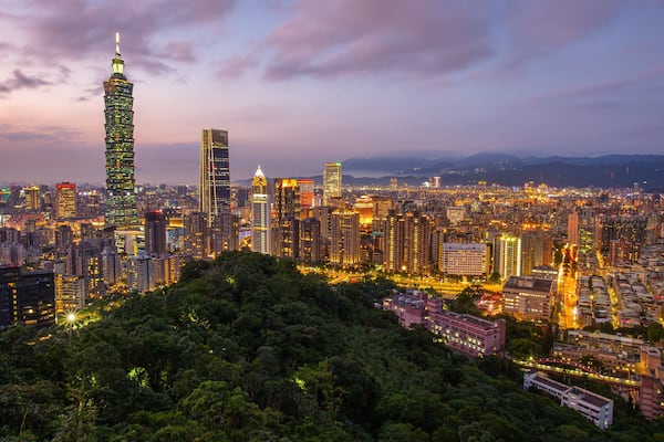 Elephant Mountain featuring night scenes, landscape views and a city
