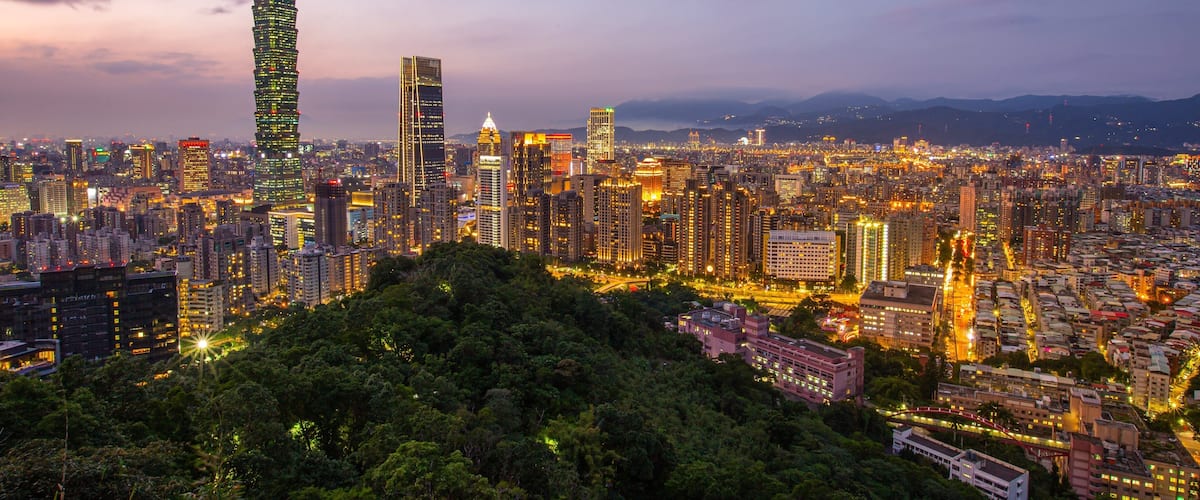 Elephant Mountain featuring night scenes, landscape views and a city
