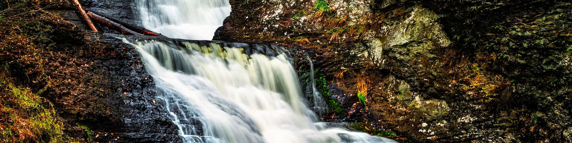 Raymondskill Falls in the Poconos, Pennsylvania. Raymondskill Falls, at over 150 feet, is the tallest waterfall in Pennsylvania.