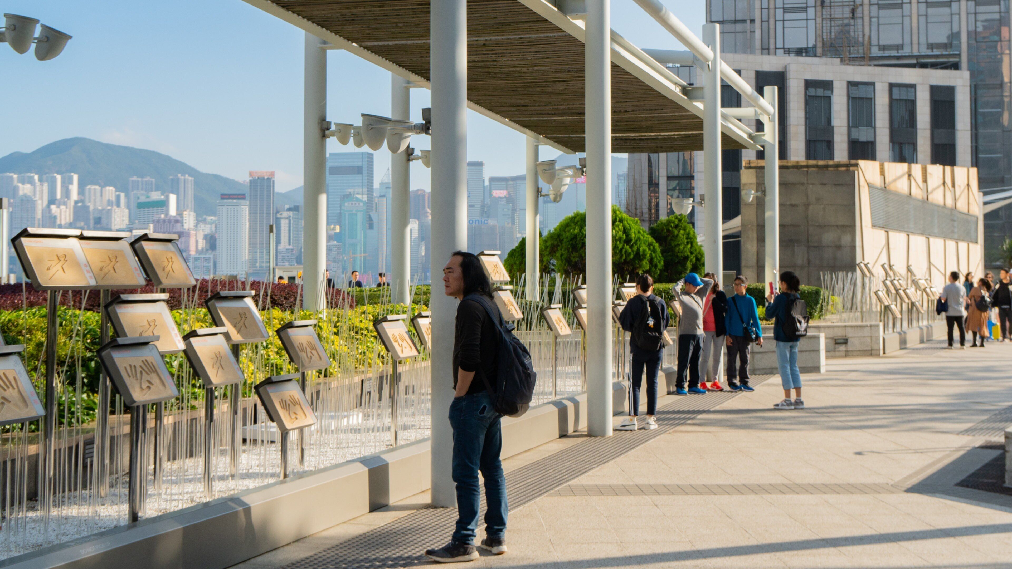 Tsim Sha Tsui Promenade showing street scenes as well as an individual male