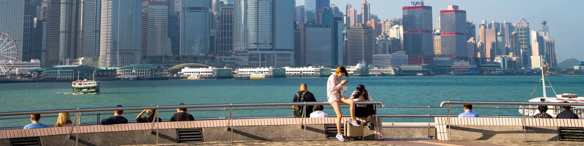 Tsim Sha Tsui Promenade showing a city and a bay or harbor