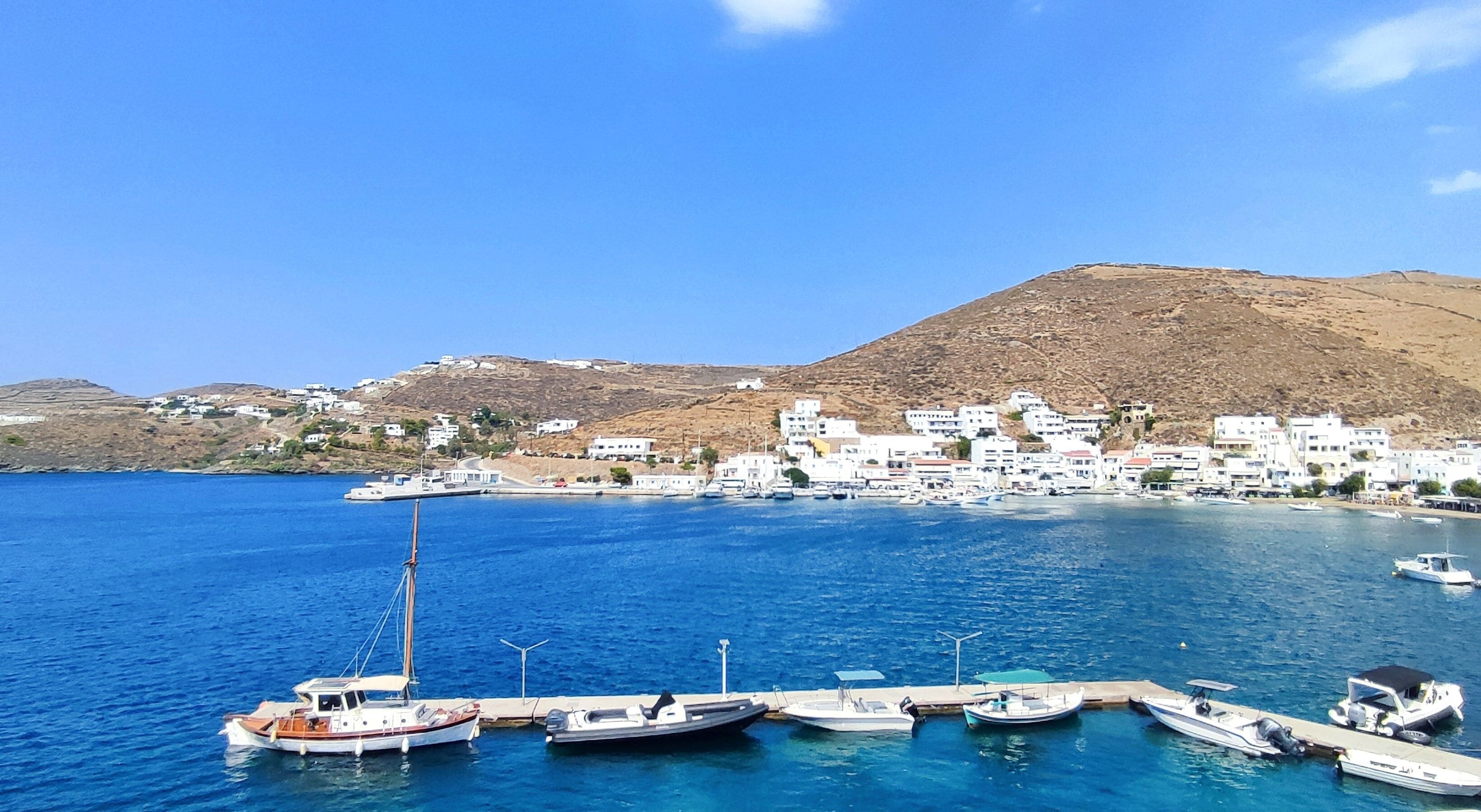 Photo of Merichas, a seaside settlement and a port in Kythnos, Greece. It is the main port of the island.