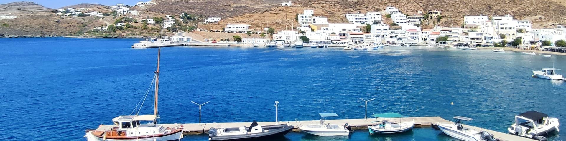 Photo of Merichas, a seaside settlement and a port in Kythnos, Greece. It is the main port of the island.