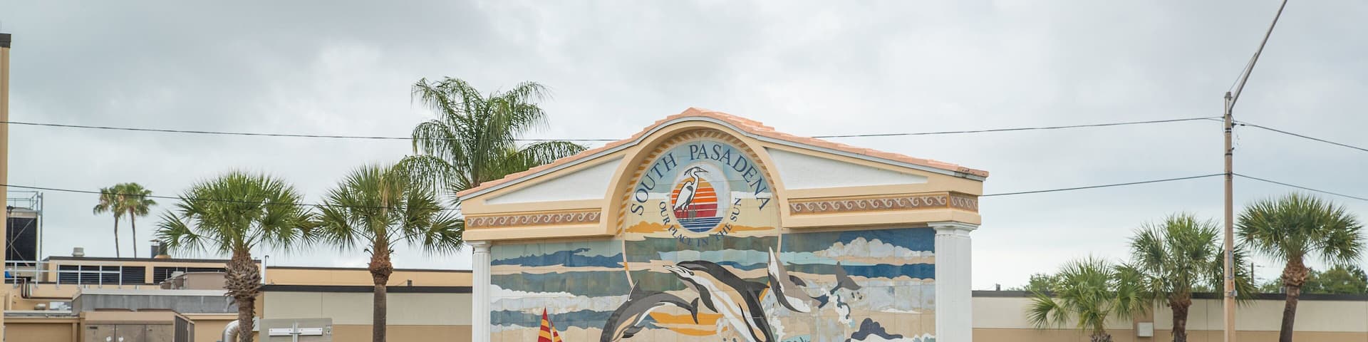 Palms of Pasadena Hospital which includes signage and outdoor art