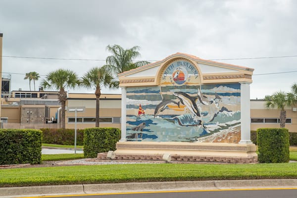 Palms of Pasadena Hospital which includes signage and outdoor art