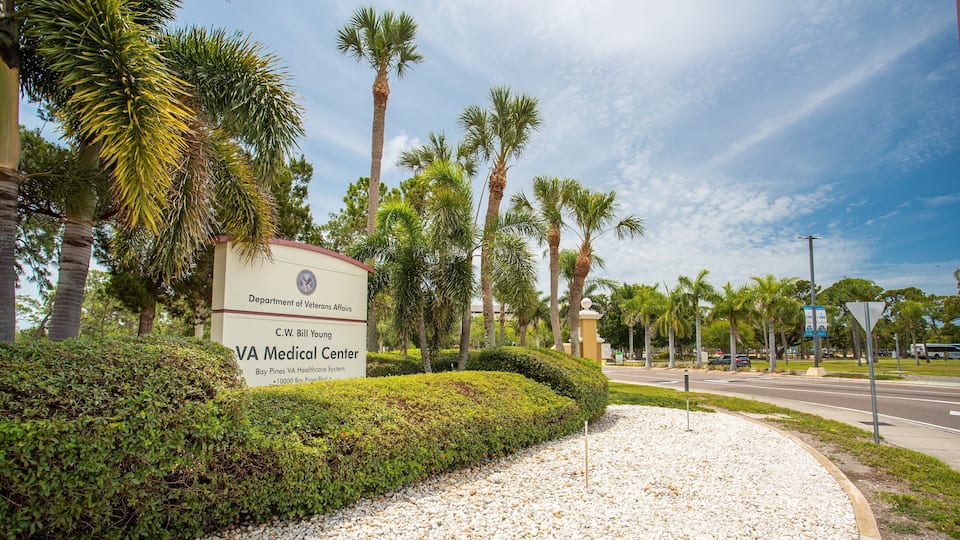 Bay Pines VA Medical Center which includes a park and signage