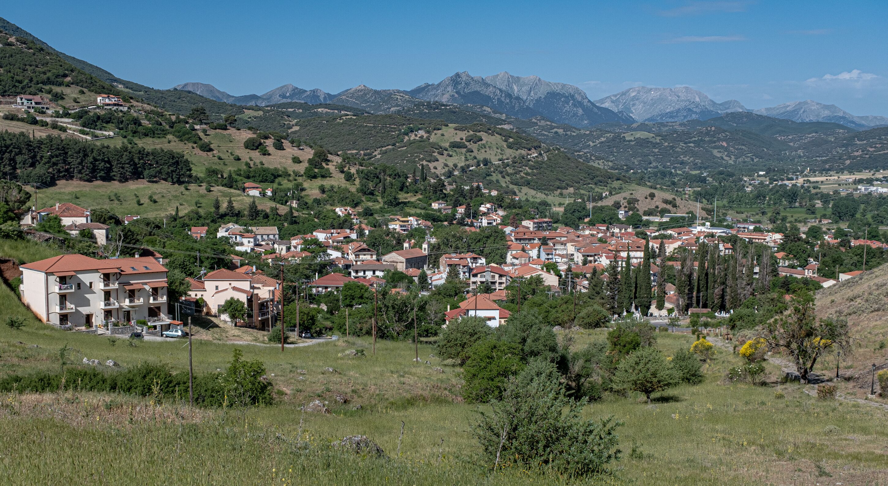 View from above of Kalabrita, a small mountainous rural town in Achaea region, Peloponnes peninsula, West Greece, Greece 