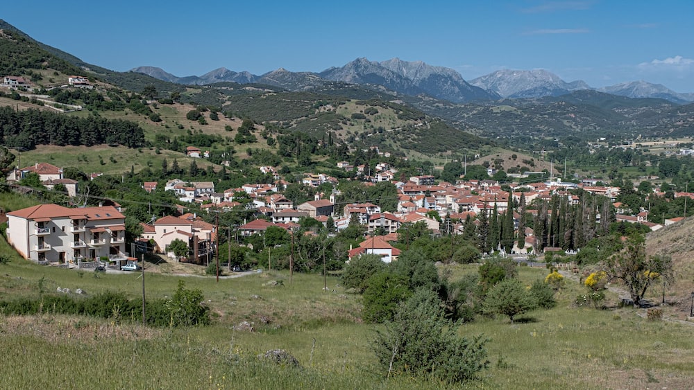 View from above of Kalabrita, a small mountainous rural town in Achaea region, Peloponnes peninsula, West Greece, Greece