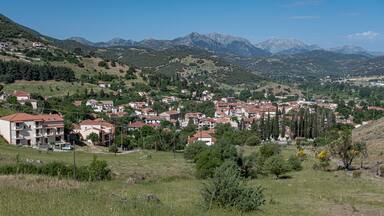 View from above of Kalabrita, a small mountainous rural town in Achaea region, Peloponnes peninsula, West Greece, Greece