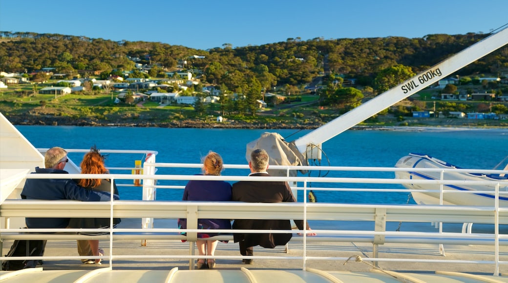 Terminal de ferry Sealink ofreciendo vistas de una costa y también un grupo pequeño de personas