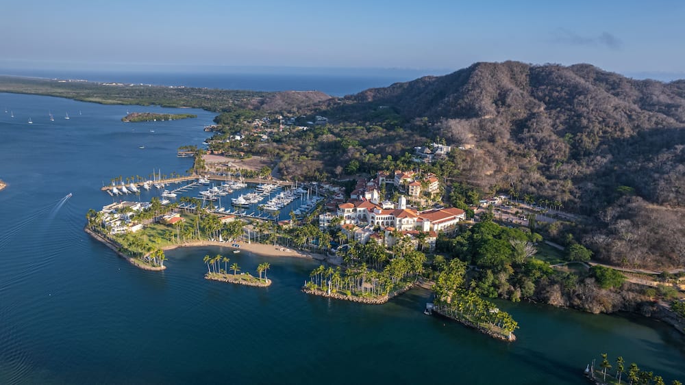 Huge hotel and seaport at isla navidad, colimilla colima jalisco mexico, Barra de Navidad beach town, cihuatlan, Jalisco, mouth of river, Melaque Beach, Costalegre, bay of navidad.