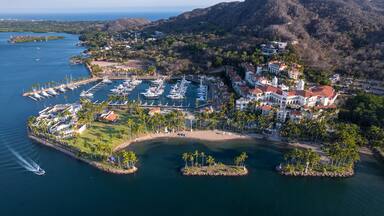 Huge hotel and seaport at isla navidad, colimilla colima jalisco mexico, Barra de Navidad beach town, cihuatlan, Jalisco, mouth of river, Melaque Beach, Costalegre, bay of navidad.