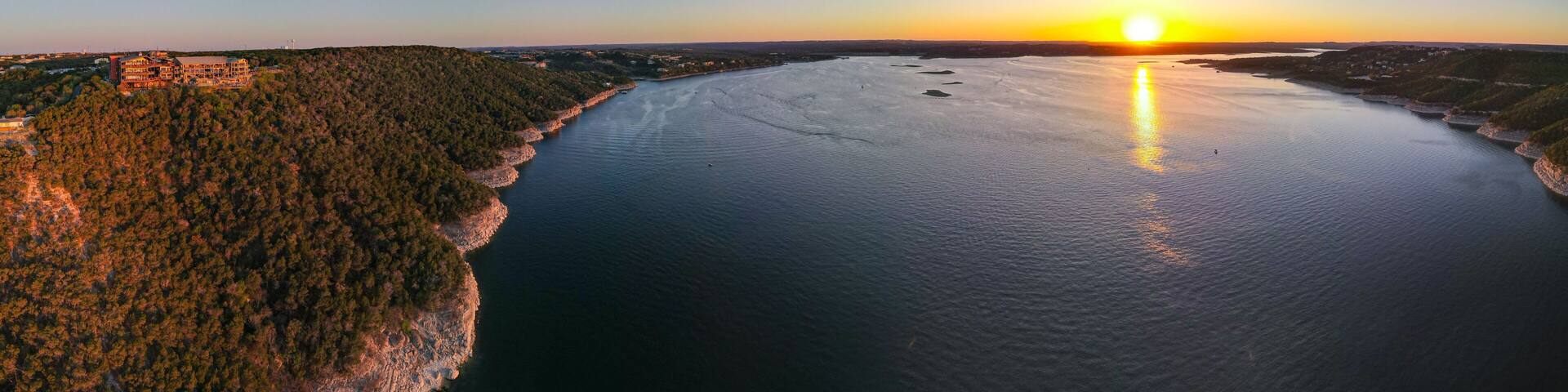 Lake Travis and the Oasis: 180 Degree Aerial Panorama