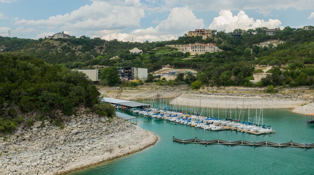 Lake Travis featuring a bay or harbor, a coastal town and general coastal views