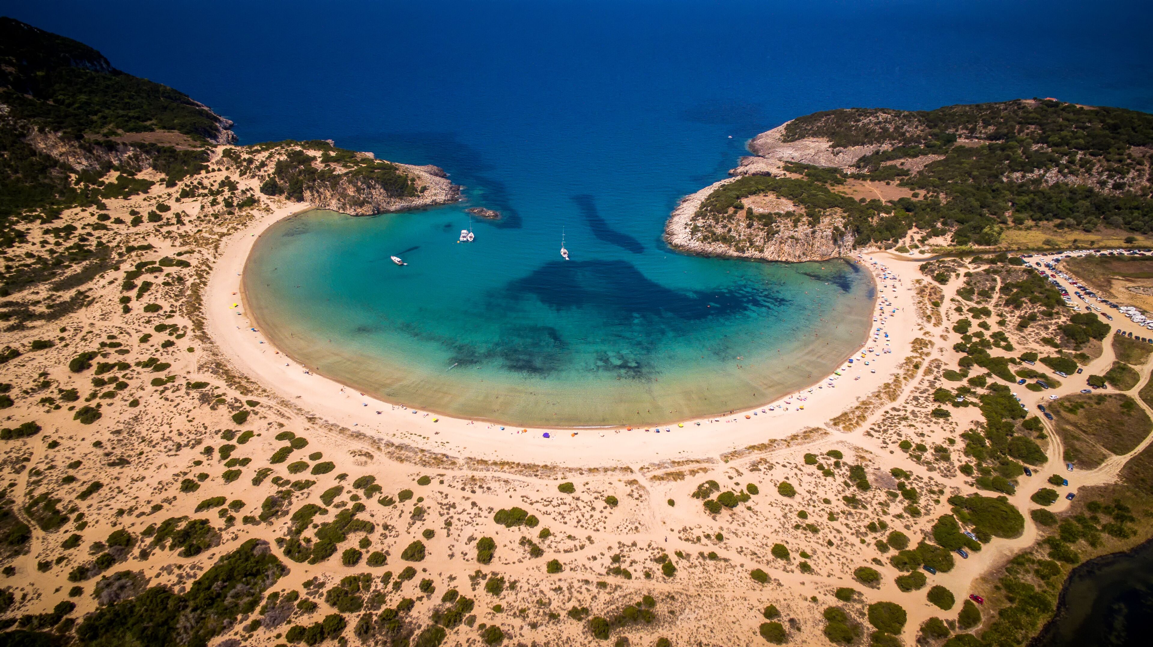  aerial view of voidokilia beach, Messinia, Greece