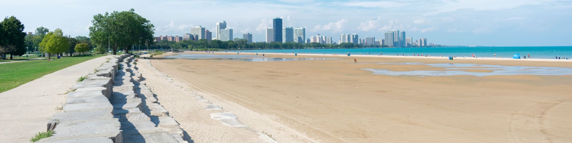 Montrose Beach in Uptown Chicago during the Summer with the Edgewater Skyline
