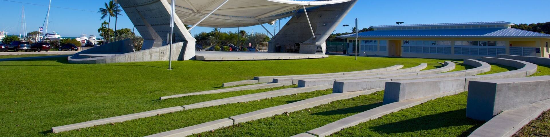 Founders Park featuring theater scenes, a garden and modern architecture