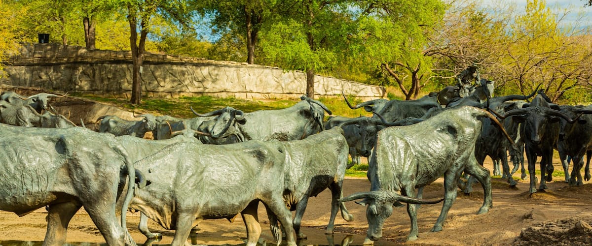 Pioneer Plaza showing outdoor art and a statue or sculpture