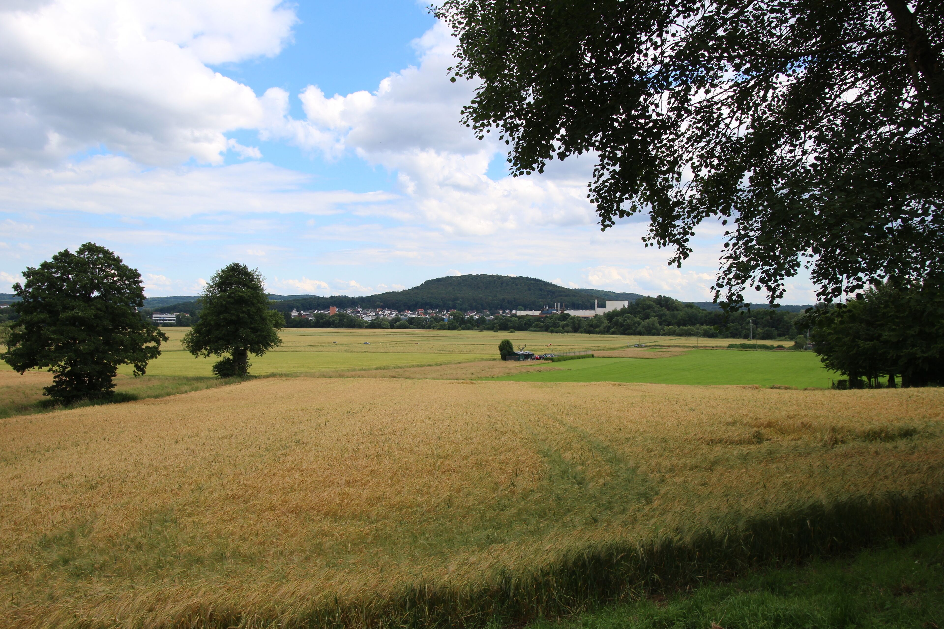 Aufnahmestandort: Fischteiche bei Ruttershausen. In der Bildmitte der Lollarer Kopf. Rechts davon das Industriegebiet von Lollar. Links davon der Gichtturm (roter Ziegelbau)