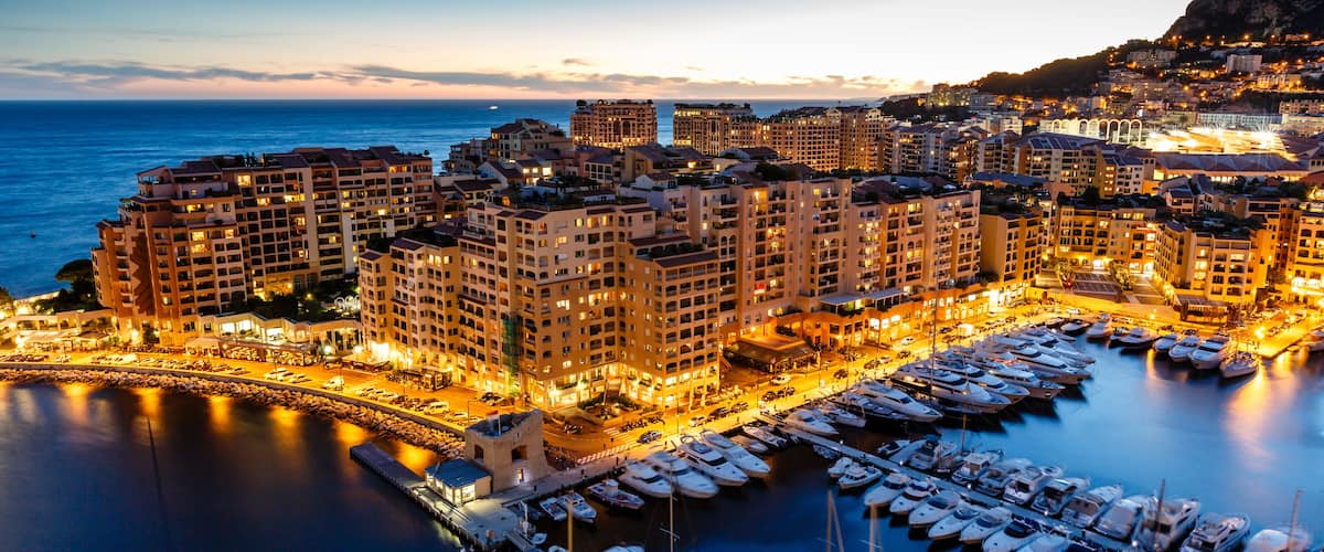 Aerial View on Fontvieille and Monaco Harbor with Luxury Yachts, French Riviera