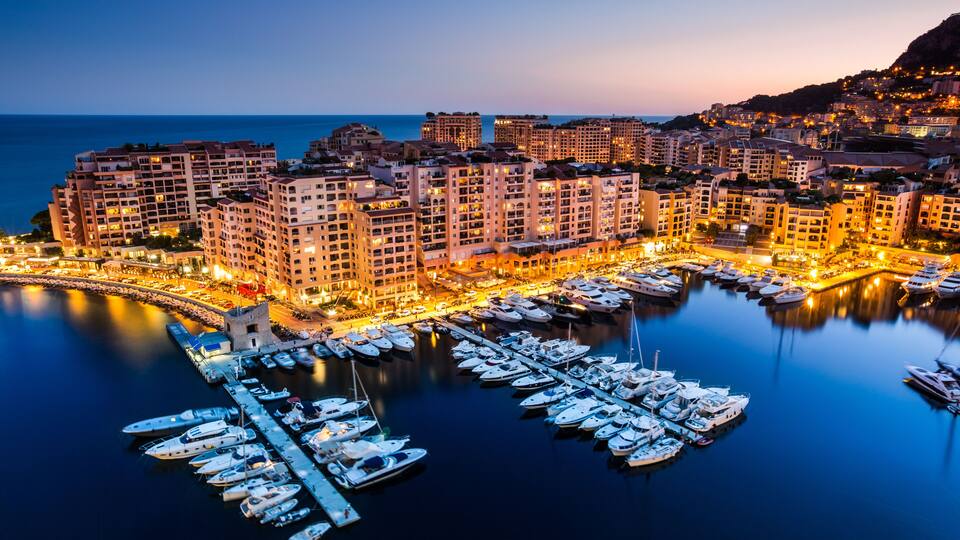 Night view on Fontvieille and Monaco Harbor