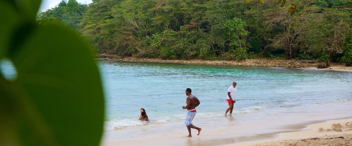 Playa Winnifred que incluye una playa y también un pequeño grupo de personas