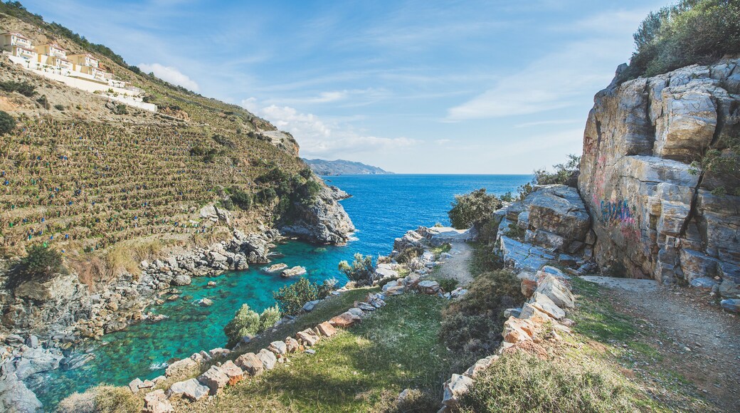 Scenic view over lagoon with turquoise sea water and rocks