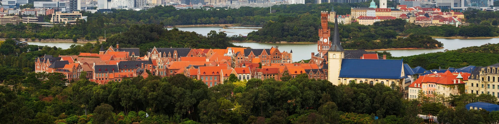 Huawei campus European town architectural complex aerial view at Songshan Lake in Dongguan, Guangdong, China