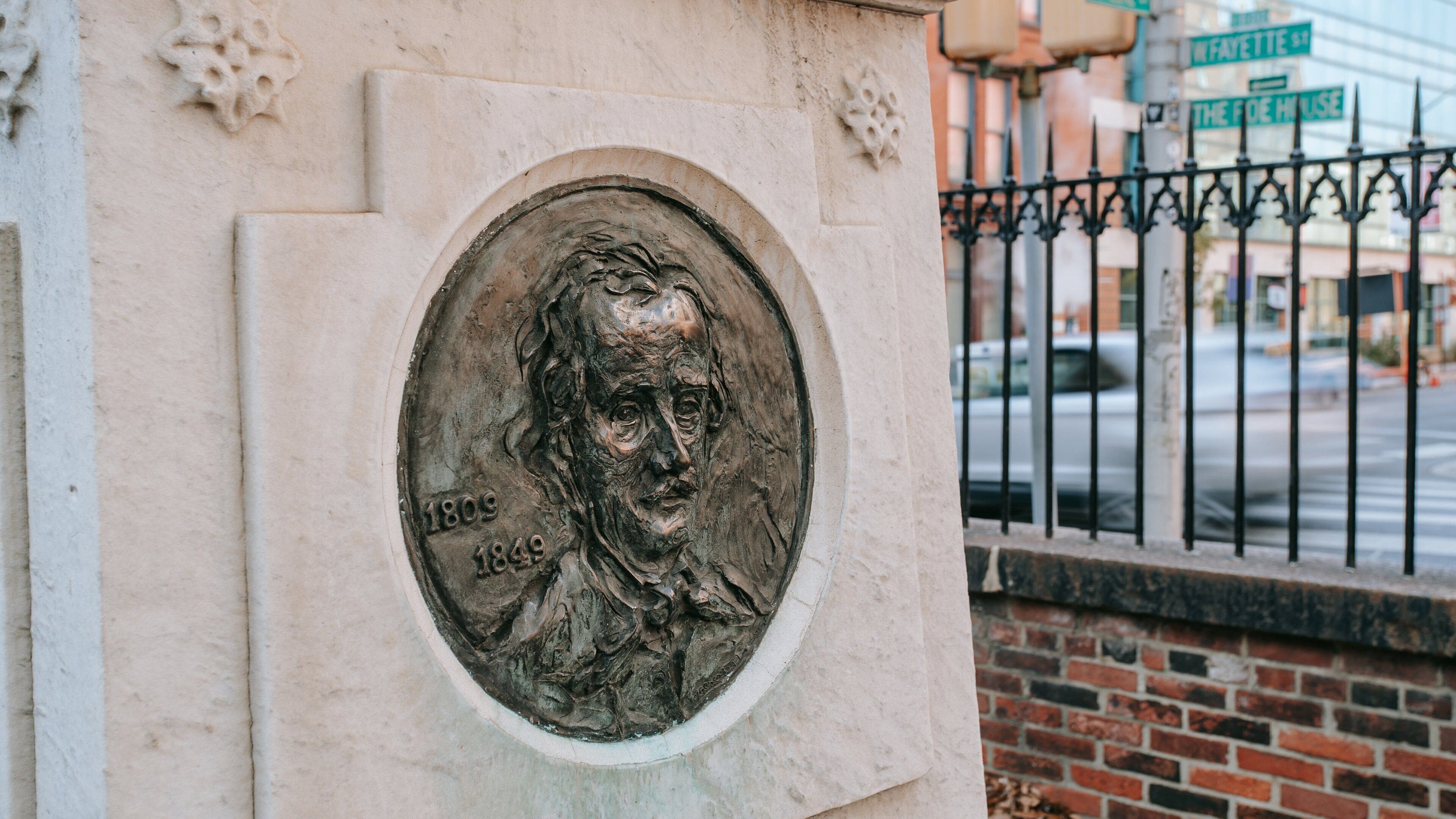 Edgar Allan Poe\'s Gravesite and Memorial featuring a cemetery