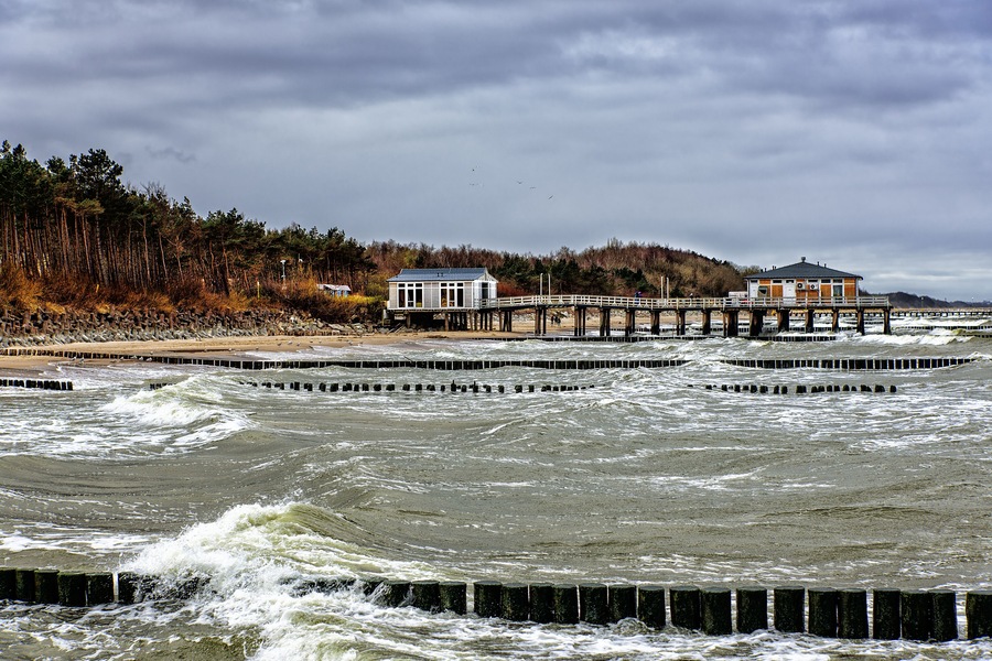 Ustronie Morskie Promenade beach Storm West Pomerania Baltic Sea Wavebreaker; Shutterstock ID 639160297