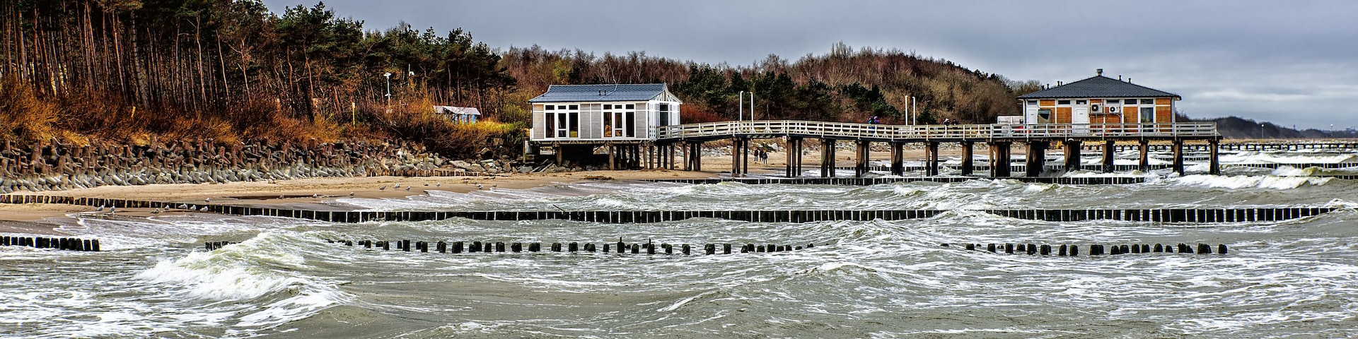 Ustronie Morskie Promenade beach Storm West Pomerania Baltic Sea Wavebreaker; Shutterstock ID 639160297