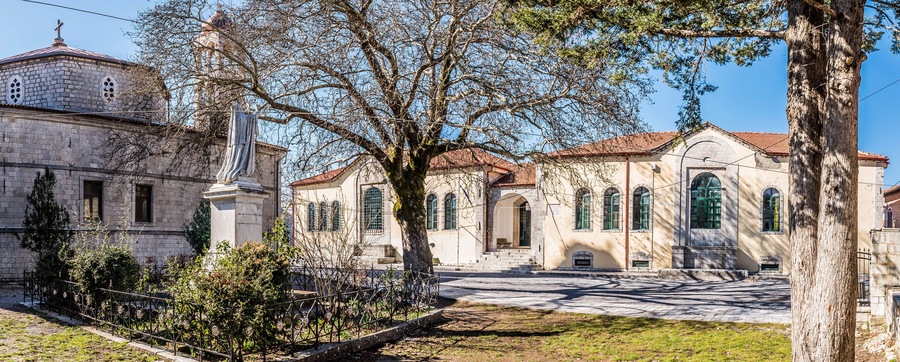 Traditional village of Dimitsana, in Arcadia, Peloponnese, Greece on a beautiful winter day