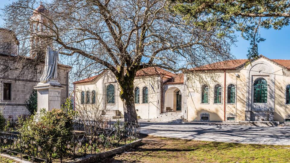 Traditional village of Dimitsana, in Arcadia, Peloponnese, Greece on a beautiful winter day