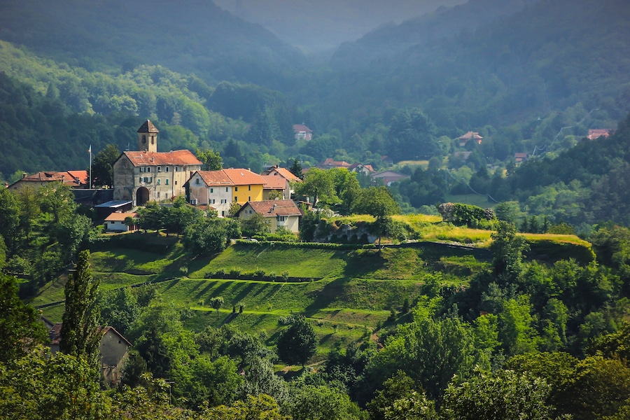 Panoramic view over Sassello village in Liguria, Italy