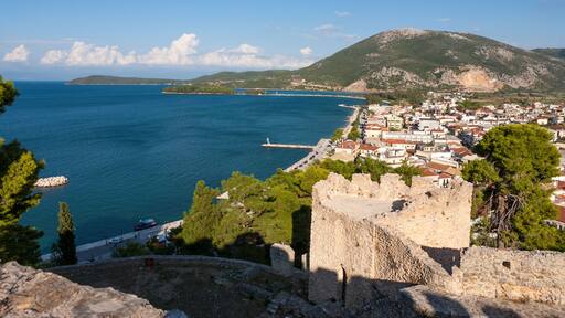 View from the Venetian fortress which dominates the town of Vonitsa on the shores of the Ambracian Gulf, Greece