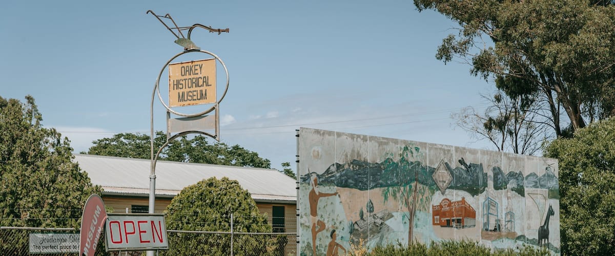 Oakey featuring outdoor art and signage