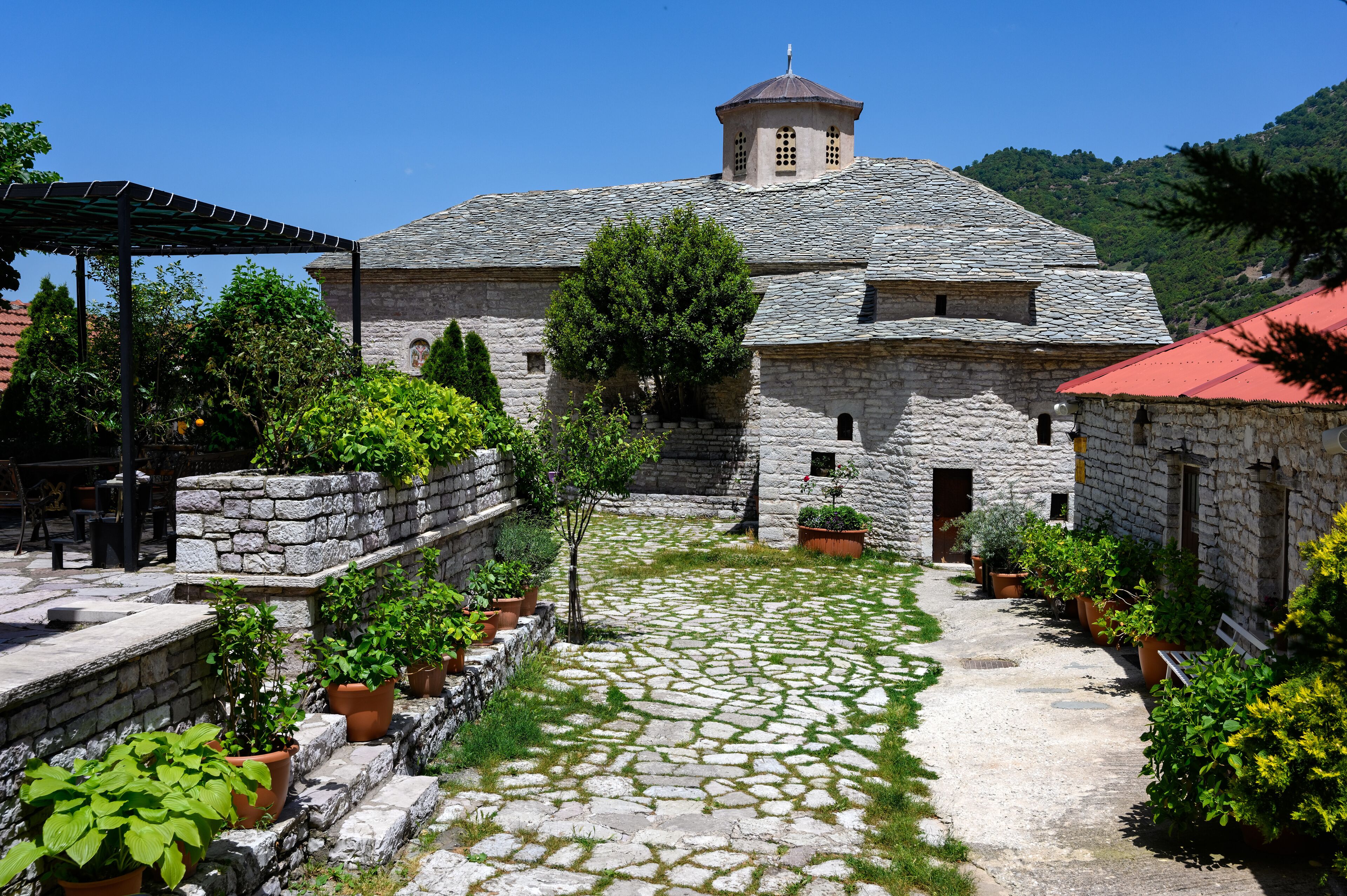 View of the Monastery of Spilia at the Argithea region in Thessaly, Greece