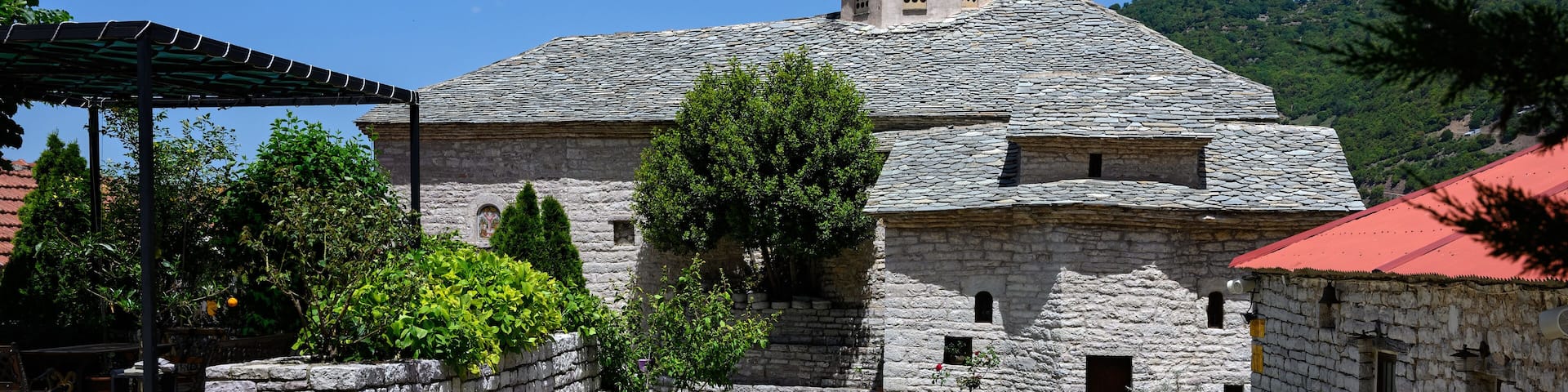 View of the Monastery of Spilia at the Argithea region in Thessaly, Greece