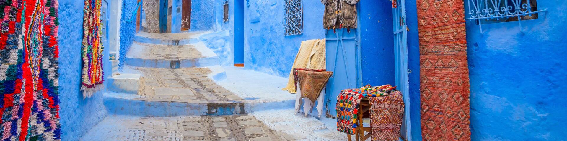 Beautiful street of blue medina in city Chefchaouen, Morocco, Africa.