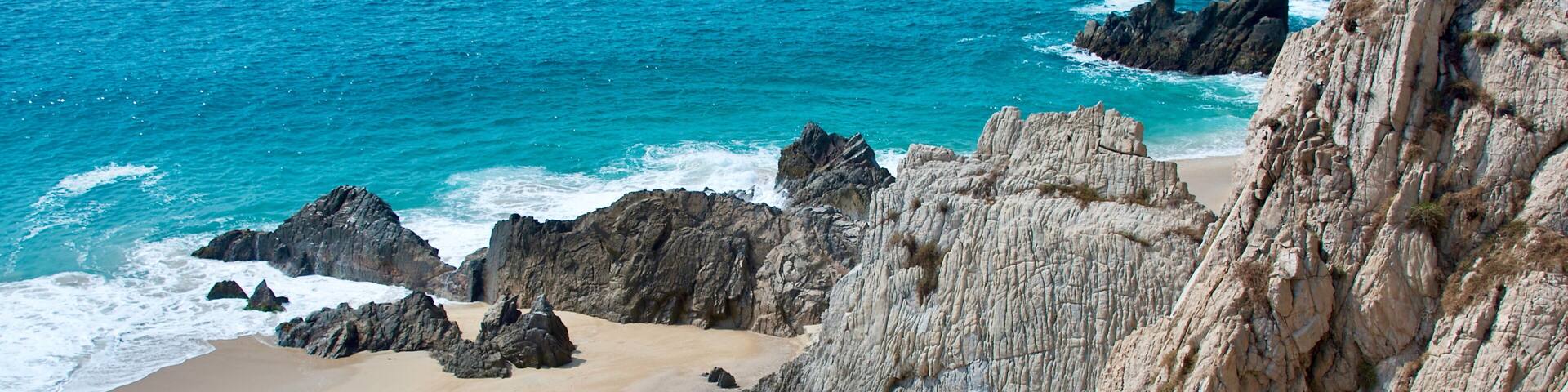 Deserted Beach with Beautiful Rocks and cliffs Mexico Pacific Coast Playa Maruata