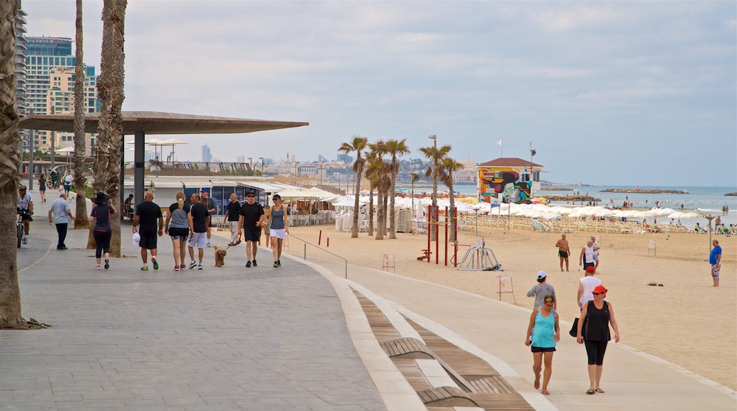 Lahat Promenade which includes street scenes, a beach and general coastal views
