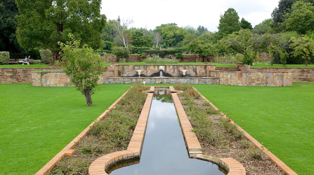 Jardín botánico de Johannesburgo mostrando un estanque y un jardín