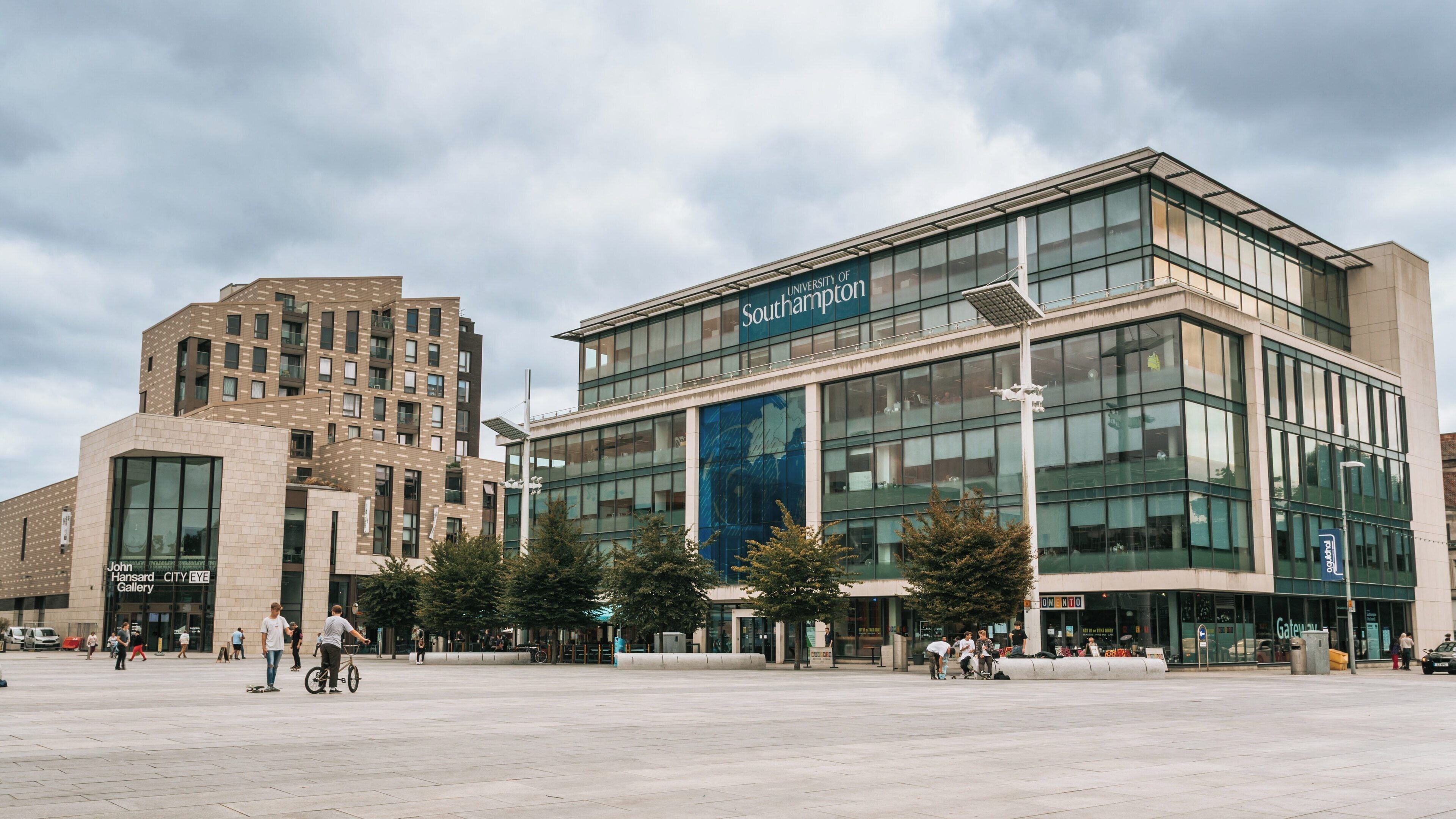 Solent University and city center in Southampton showcasing modern architecture and vibrant community activities