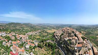 Panoramic view of Santa Severina town. This small medieval village in the province of Crotone, in Calabria, is one of the most beautiful villages in Italy.
